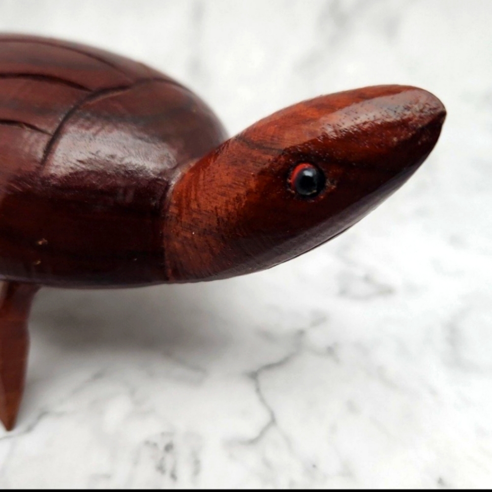 Hand Carved Wood Turtle, 8" Folk Art Decor - Picture 7 of 11